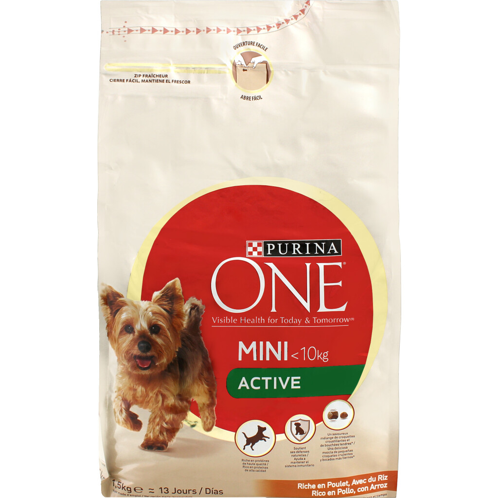 Корм для собак ONE Mini Active курица-рис сухой, 1,5кг (7613034146502)