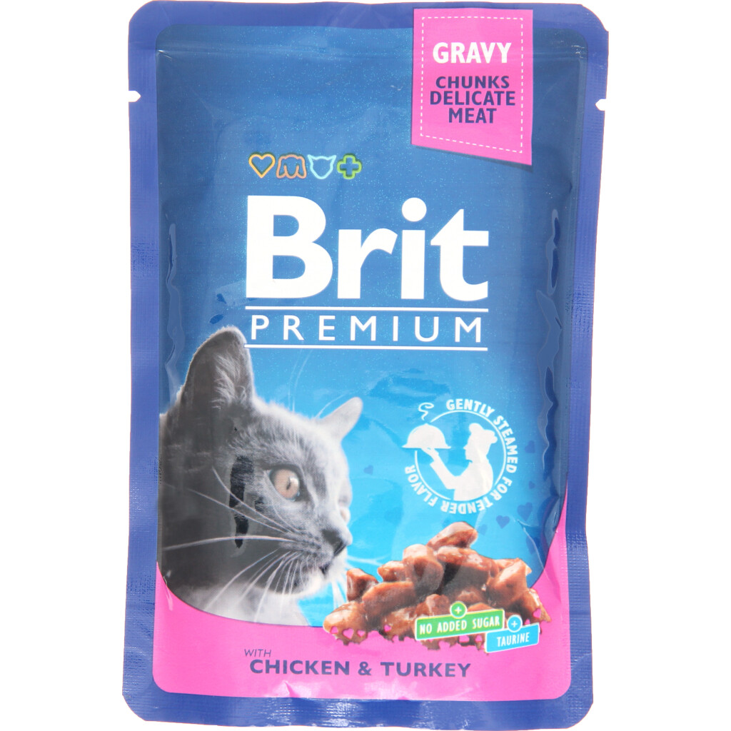 Корм для котов Brit Премиум с курицей и индюшкой, 100г (8595602506019)