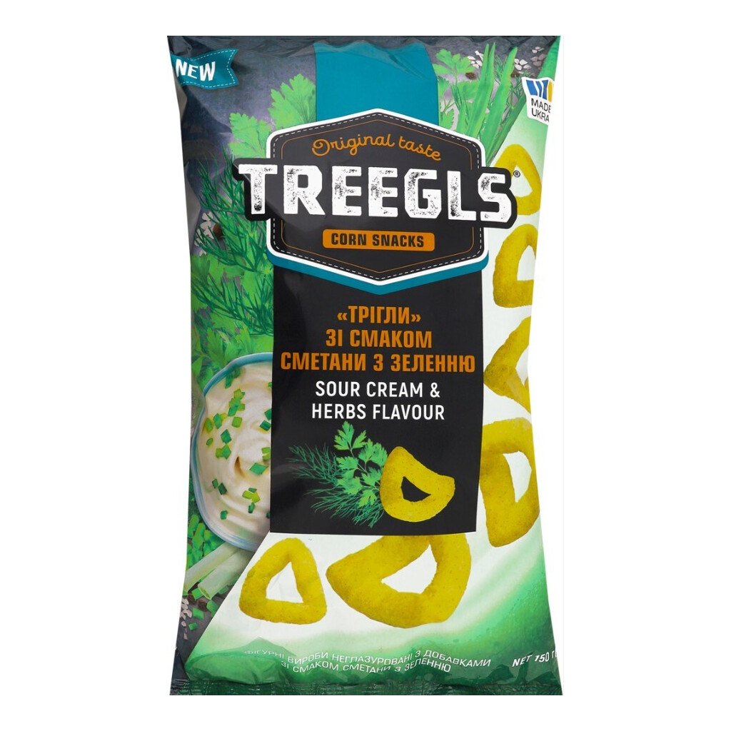 Снеки Treegls кукурузные со вкусом сметаны и зелени, 150г (4820235880040)
