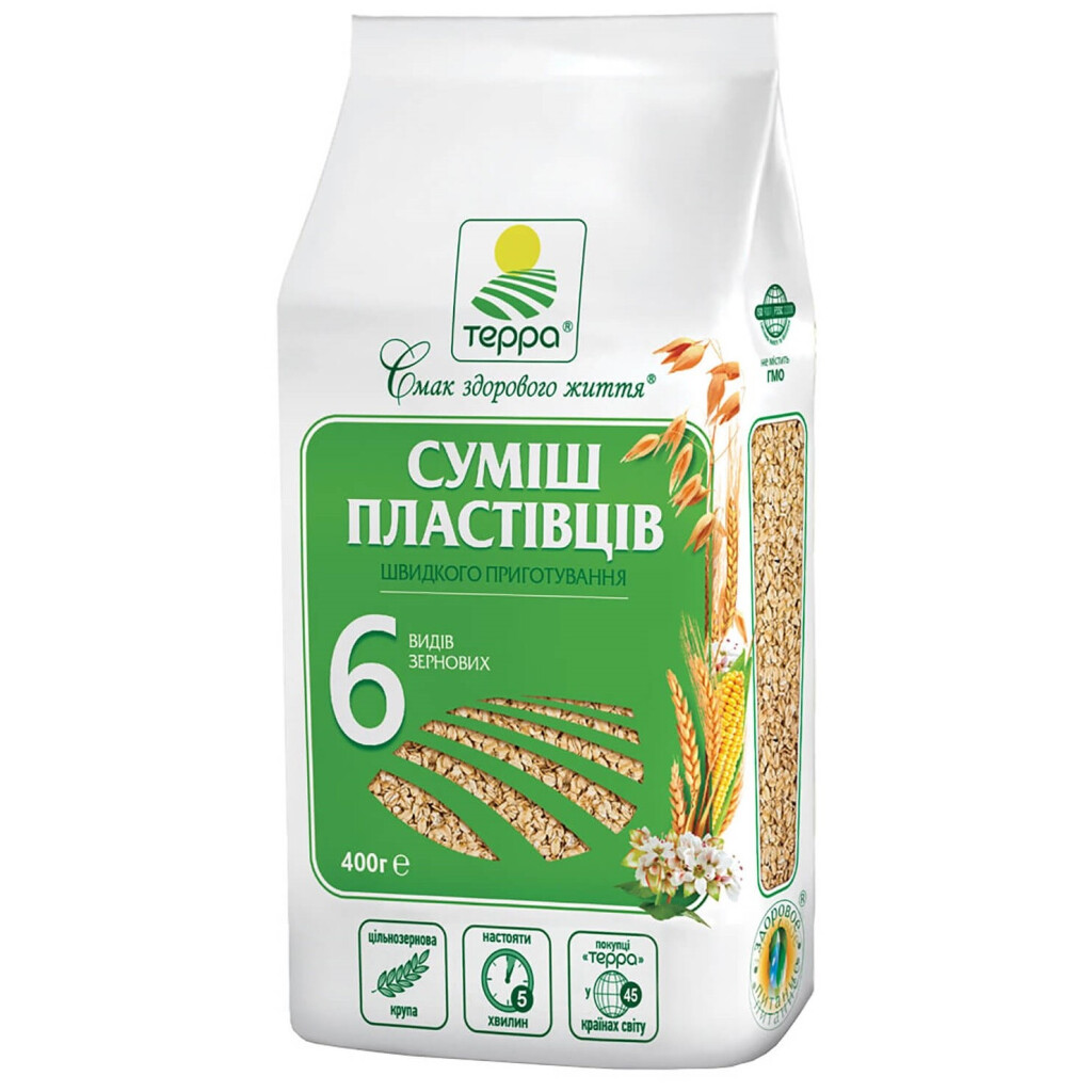 Суміш пластівців Терра Геркулес 6 видів зернових, 400г (4820015730657)