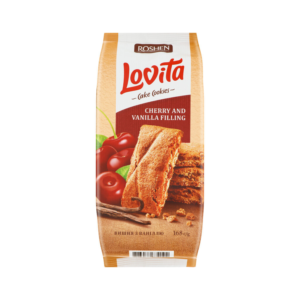 Печиво Roshen Lovita Cake Cookies з начинкою вишня-ваніль, 168г (4823077634192)