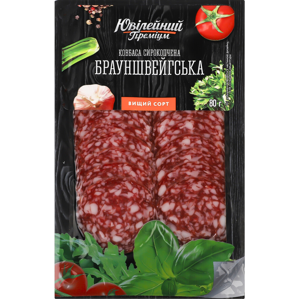 Колбаса Ювілейний Брауншвейская с/к в/с нар, 80г (4823022604461)