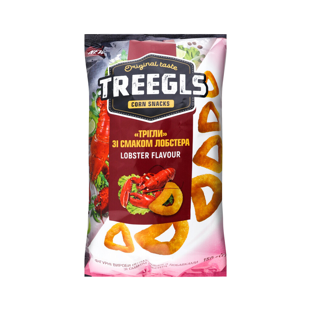 Снеки кукурузные Treegls со вкусом лобстера, 150г (4820235881030)