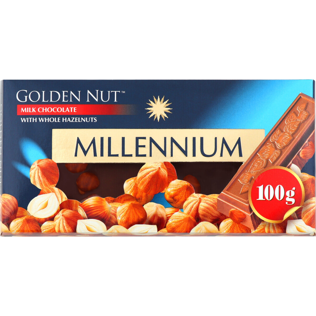 Шоколад Millennium Gold молочний з лісовим горіхом, 100г (4820005193059)