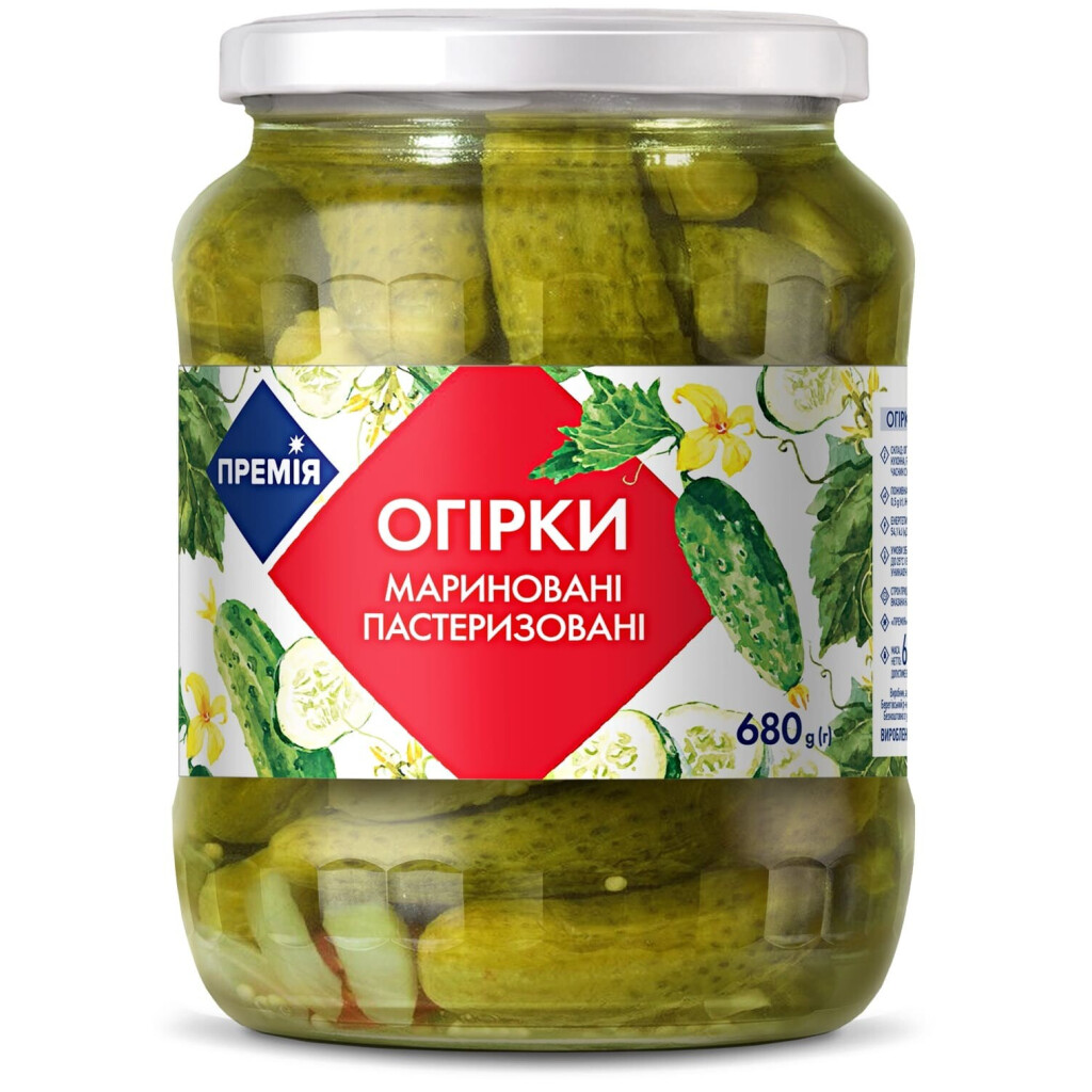 Огурцы Премія маринованные пастеризованные, 680г (4823096405025)
