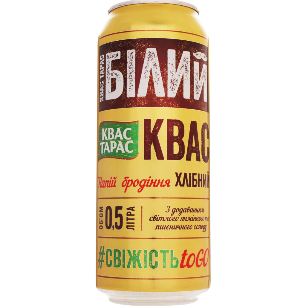 Напиток сильногазированный Квас Тарас Белый квас ж/б, 0,5л (4820000457514)