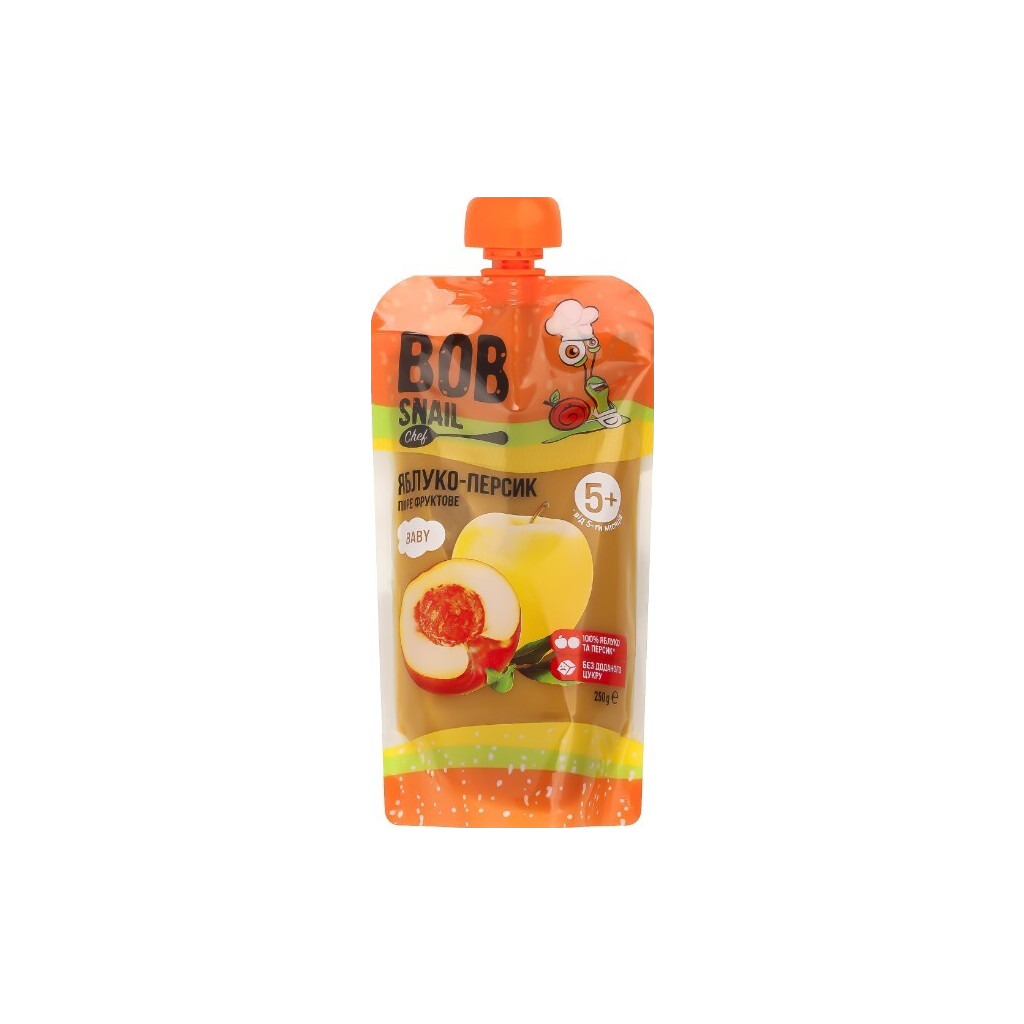 Пюре Bob Snail яблуко-персик, 250г (4820219345169)