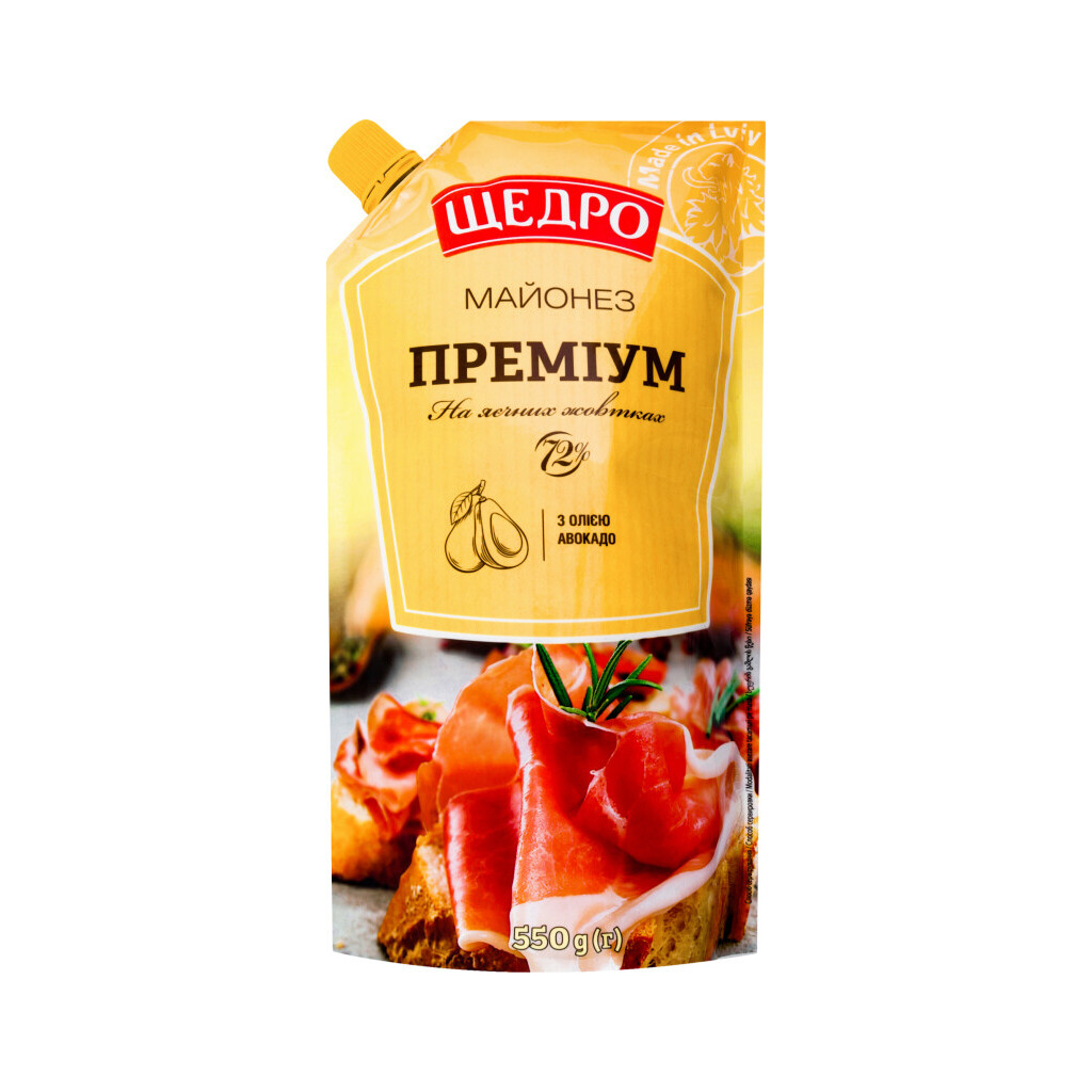 Майонез Щедро Премиум 72% д/п, 550г (4823097405659)