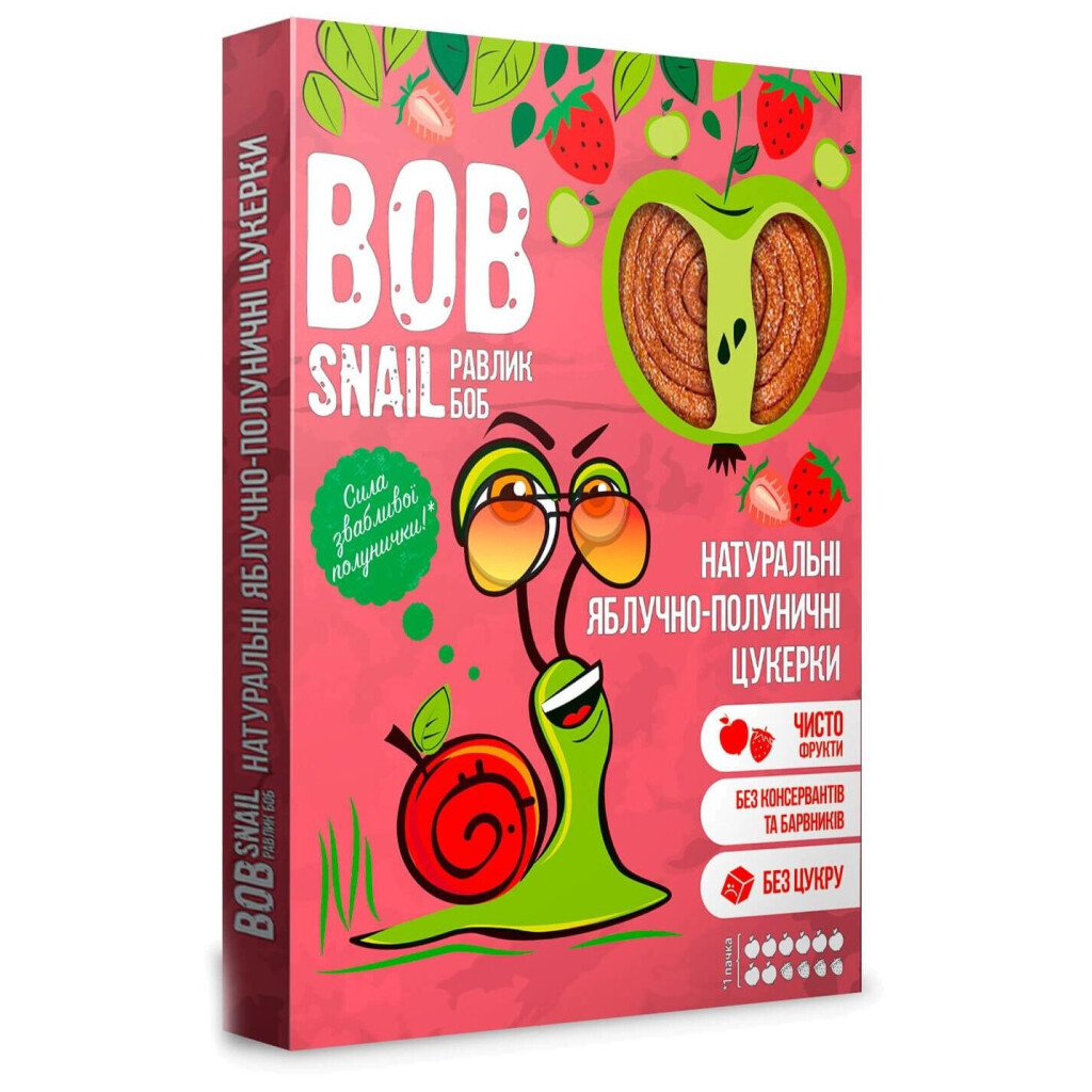Конфеты Bob Snail натуральные яблочно-клубничные, 60г (4820162520415)