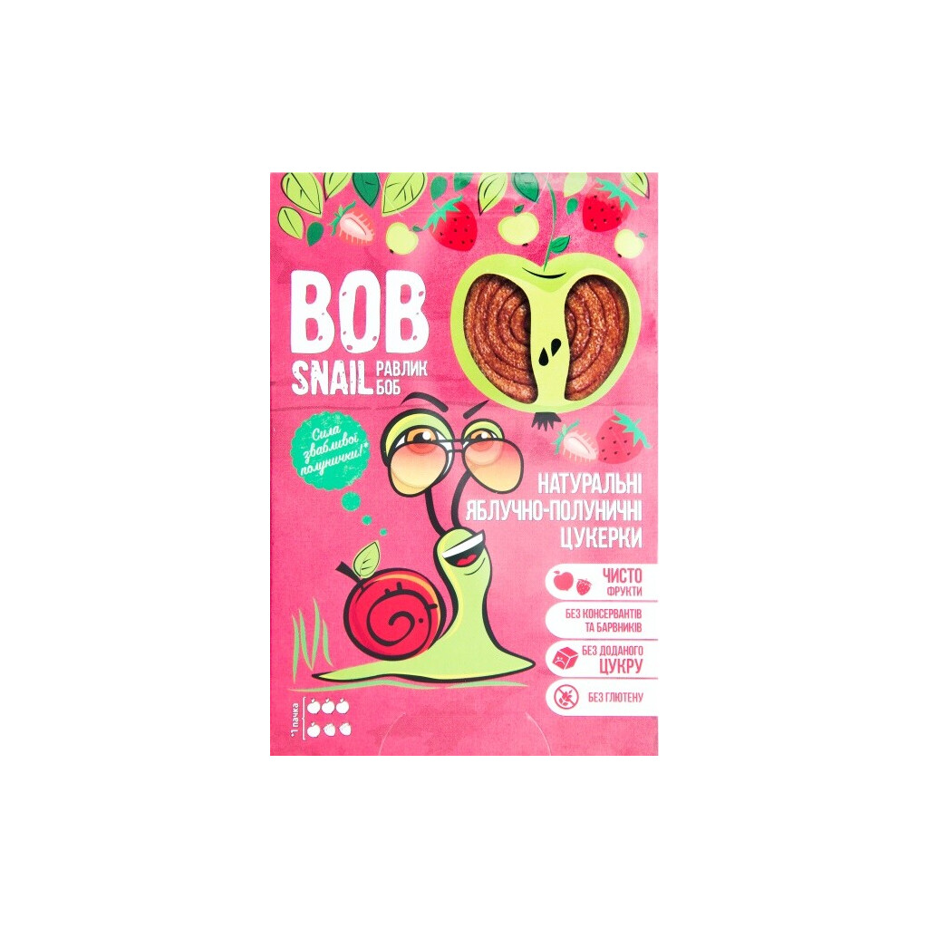 Конфеты Bob Snail натуральные яблочно-клубничные, 60г (4820162520415)