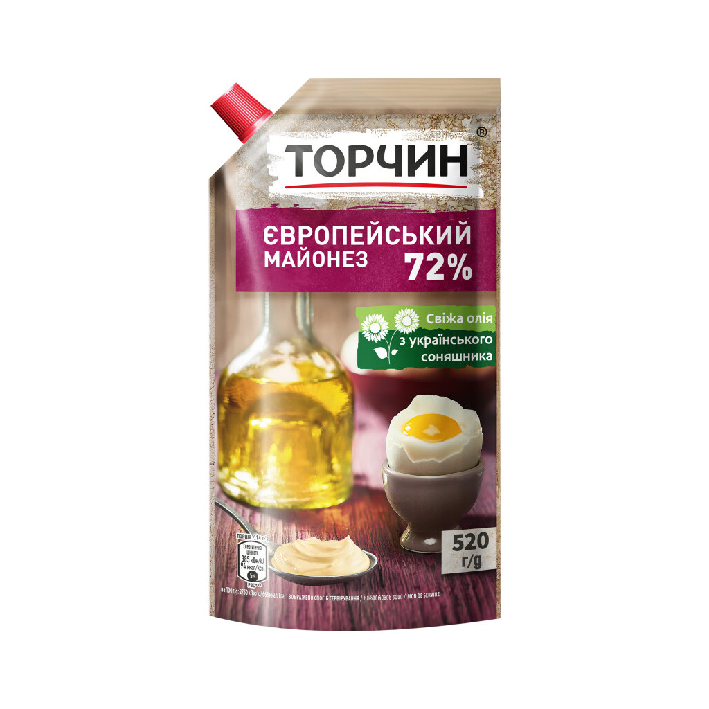 Майонез Торчин Европейский 72% д/п, 520г (4820001316186)