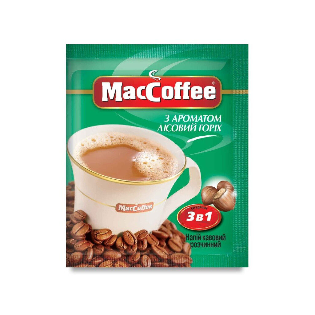 Кавовий напій MacCoffee Лісовий горіх 3в1, 18г (8887290101707)