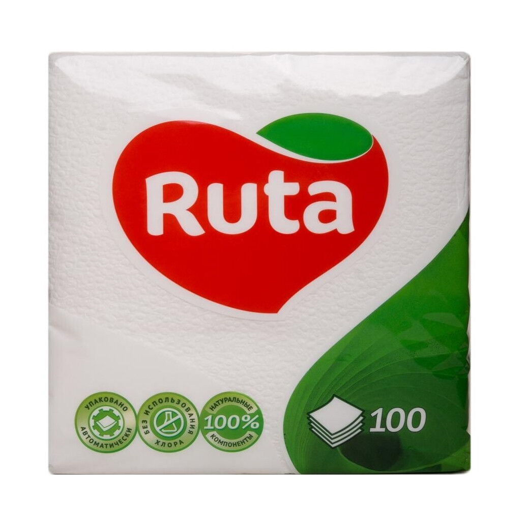Салфетки бумажные Ruta белые 325х325мм, 100шт/уп (4820023741478)
