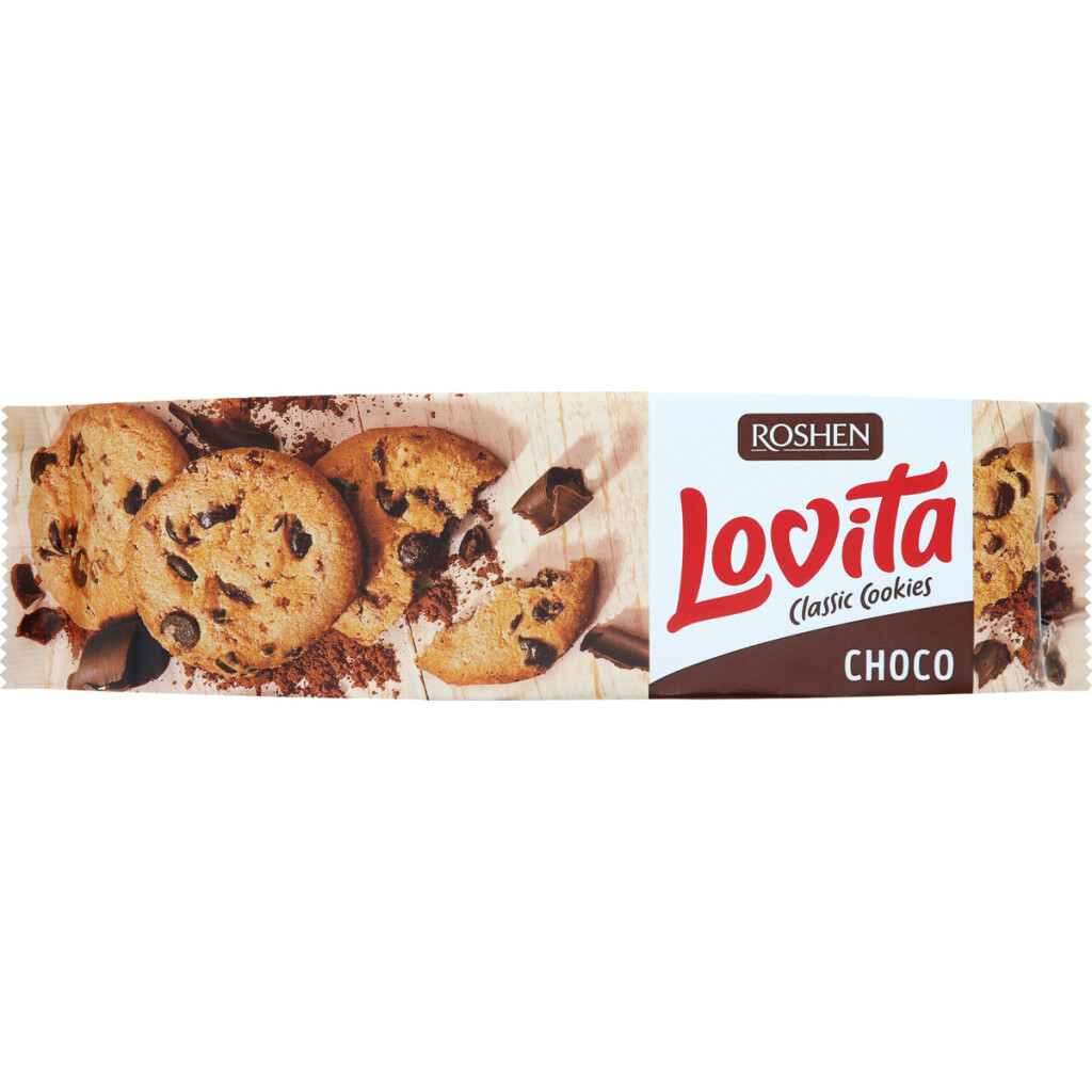 Печиво Roshen Lovita Classic Cookies з шоколадними дропсами, 150г (4823077633324)