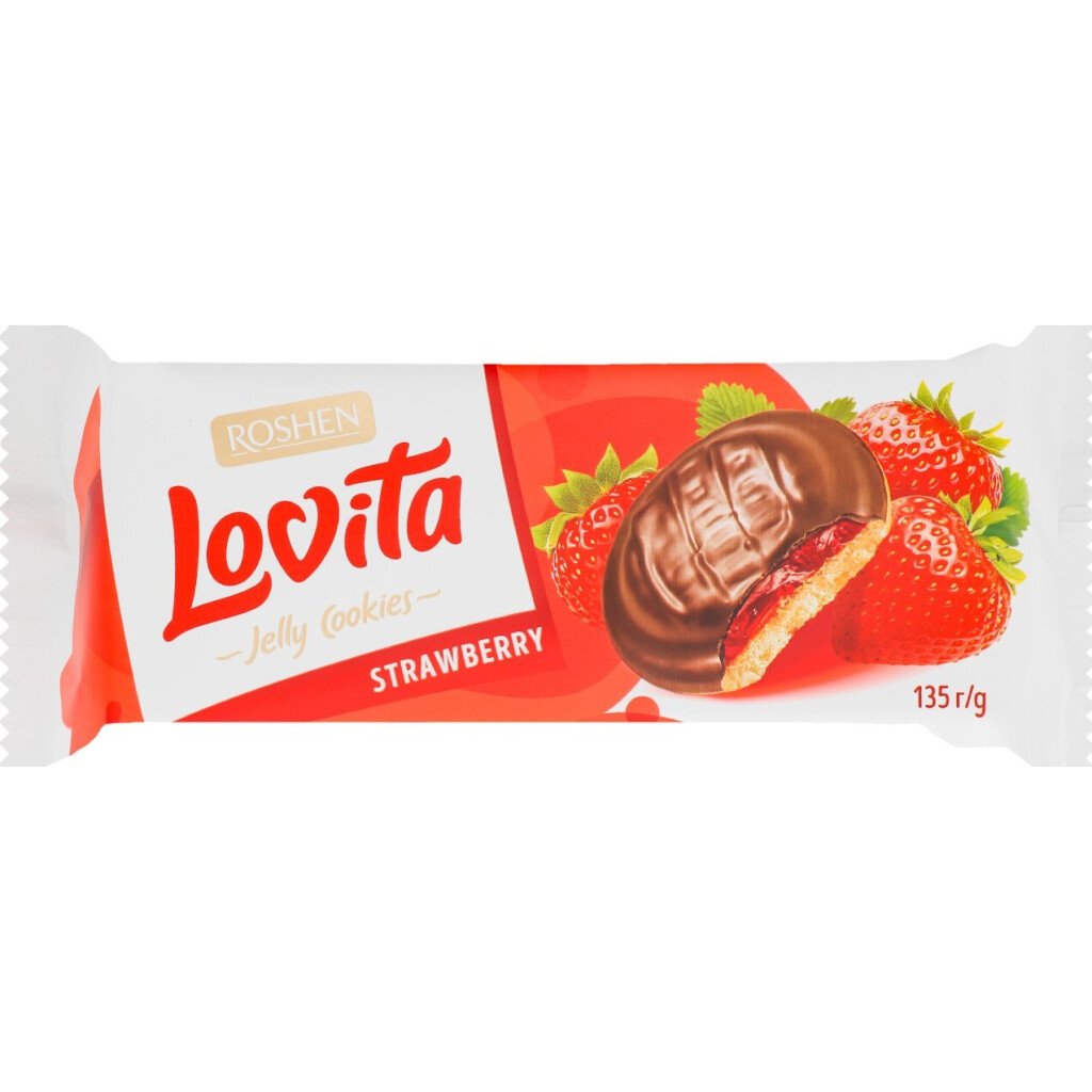 Печенье Roshen Lovita Jelly Cookies со вкусом клубники, 135г (4823077634277)