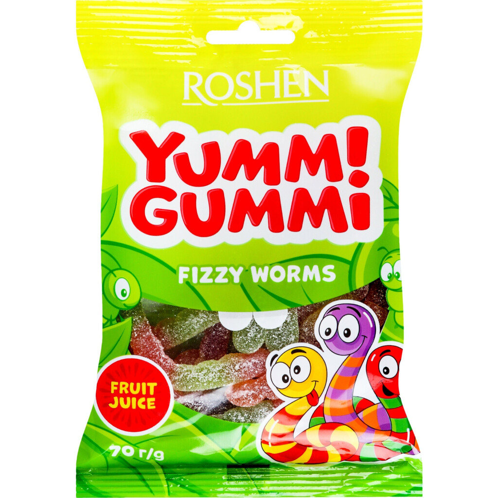 Мармелад Roshen Yummi Gummi Fizzy Worms, 70г (4823077636387)