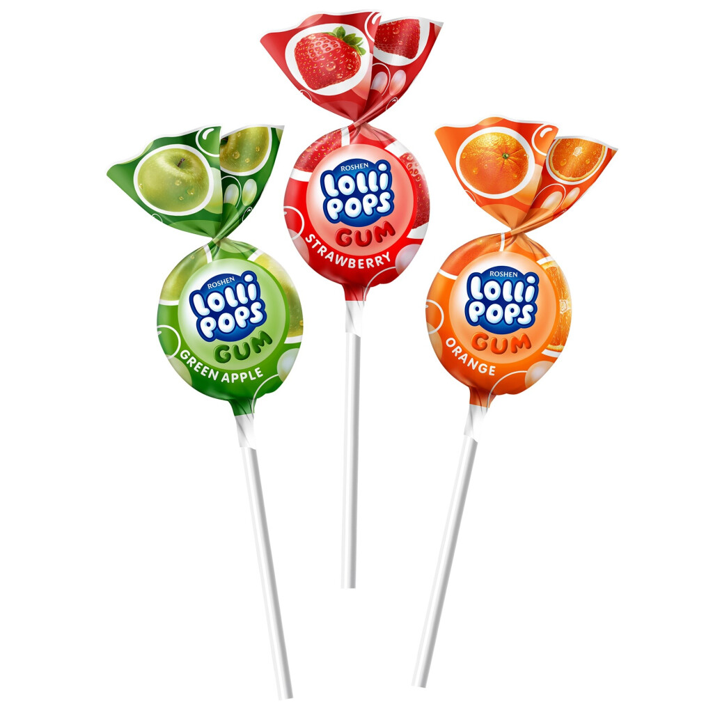 Карамель Roshen Lollipops Gum фруктовый микс, кг