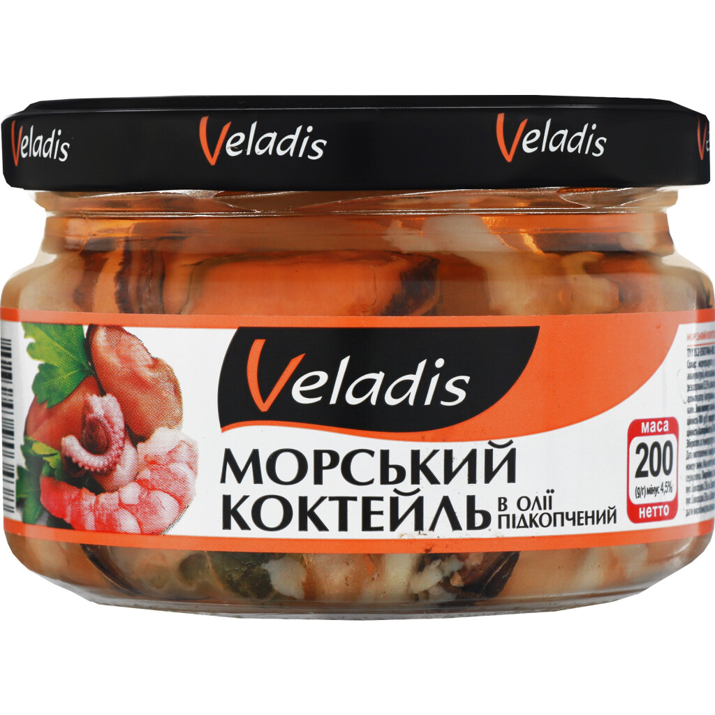 Коктейль морской Veladis подкопченный в масле с/б, 200г (4823097903438)