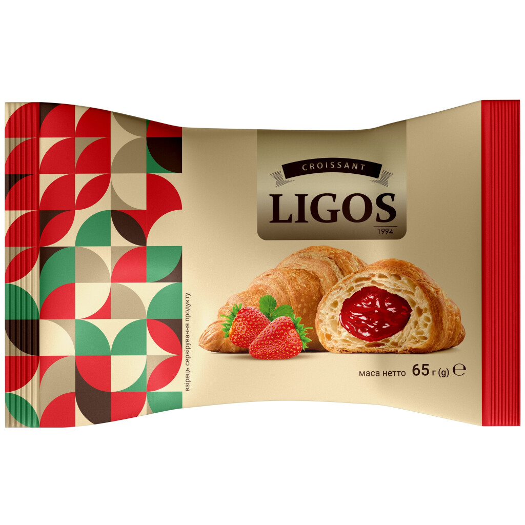 Круасан Ligos з начинкою зі смаком полуниці, 65г (4820057860886)