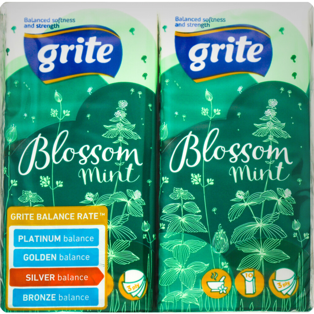 Платочки бумажные Grite Blossom Mint, 4шт (4770023349146)