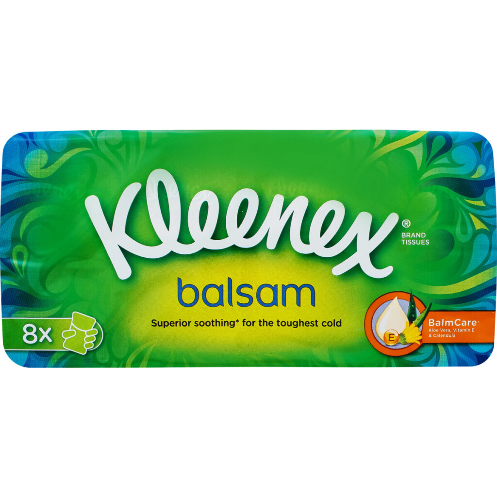 Платочки бумажные Kleenex бальзам 4-слойные, 8шт (5029053002033)