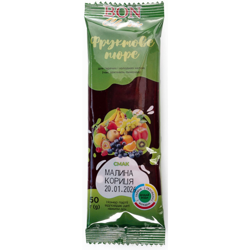 Фруктовое пюре Bon Classic Малина-апельсин-корица, 50г