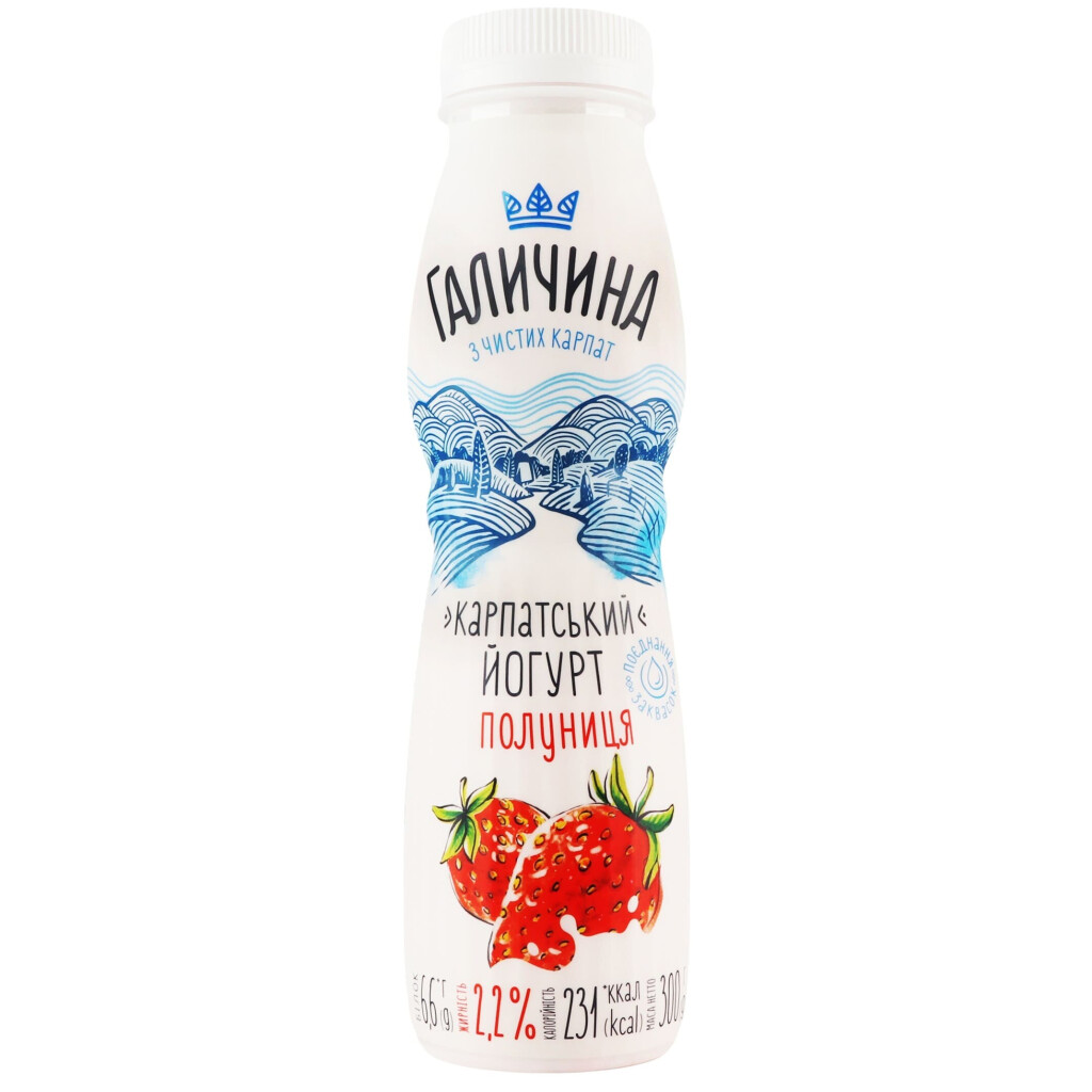 Йогурт Галичина Клубника 2,2%, 300г (4820038493980)