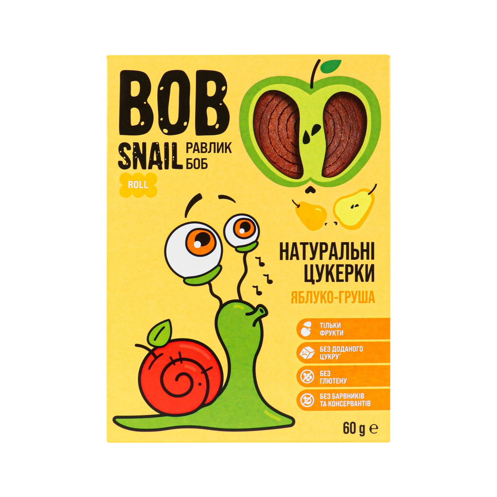 Цукерки Bob Snail натуральні яблучно-грушеві, 60г (4820162520187)
