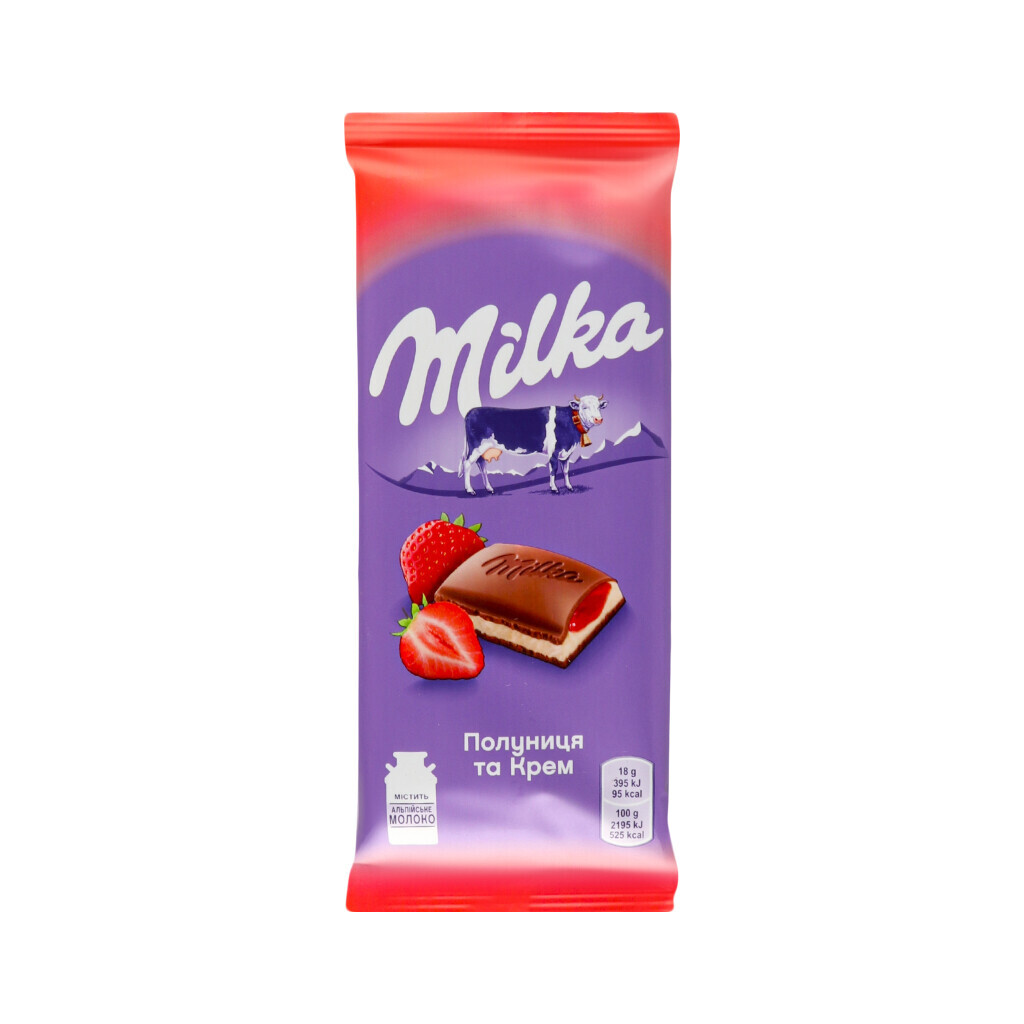 Шоколад Milka с начинкой крем-клубника., 90г (7622300437848)
