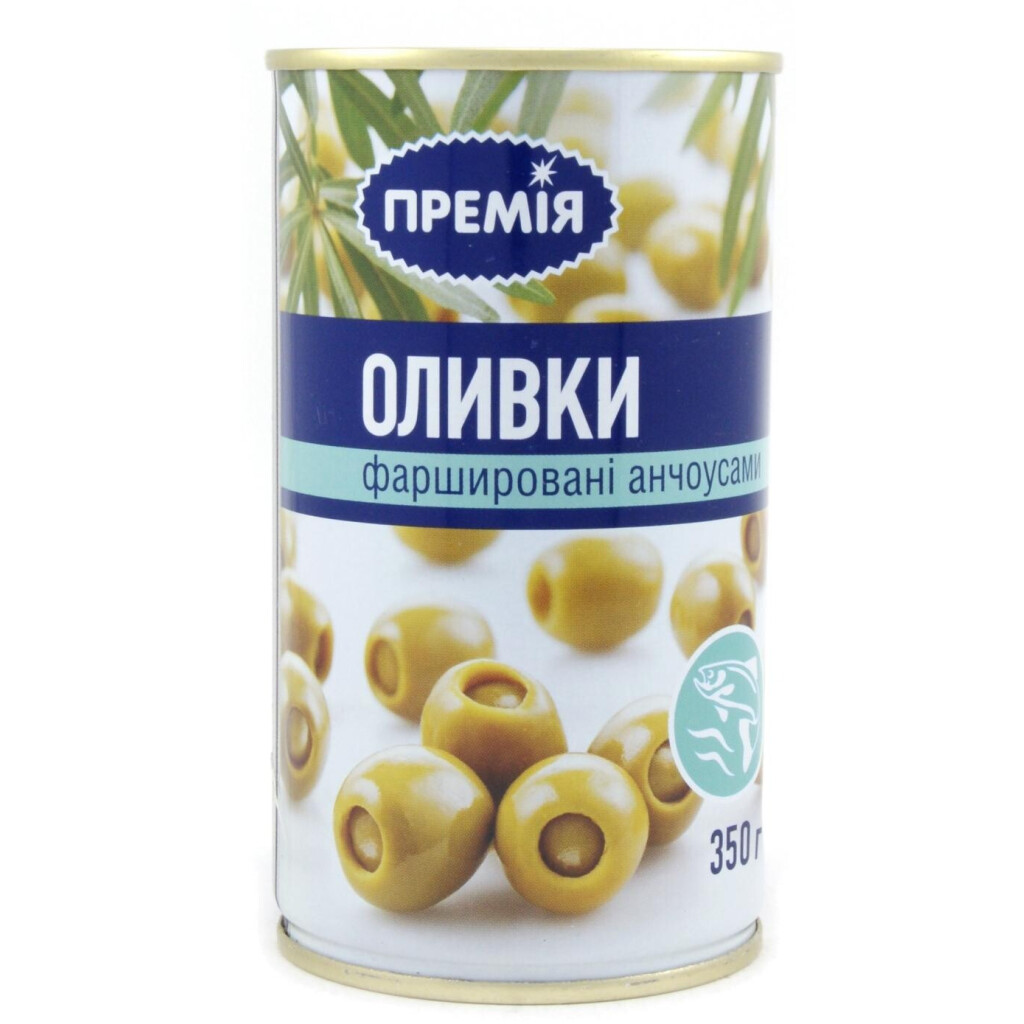 Оливки Премія фаршировані анчоусом, 350г (4823096401645)