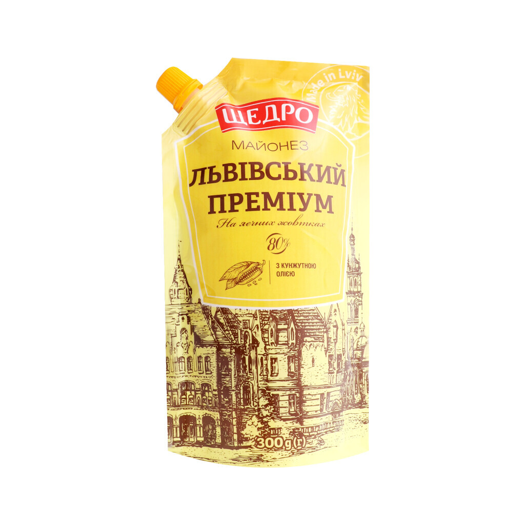 Майонез Щедро Львовский Премиум 80% д/п, 300г (4823097407288)