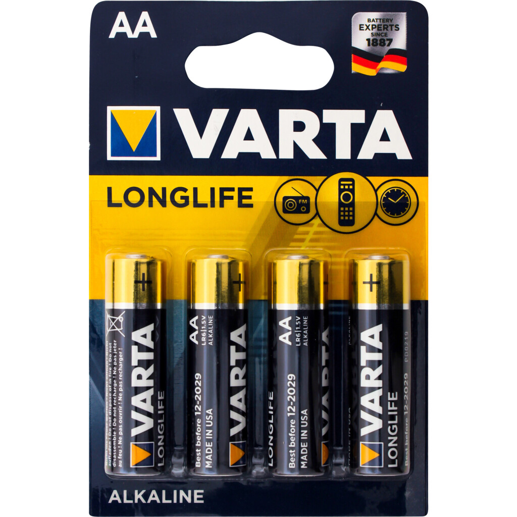 Батарейка алкалиновая Varta Longlaif extra mignon AA, 4шт/уп (4008496525157)