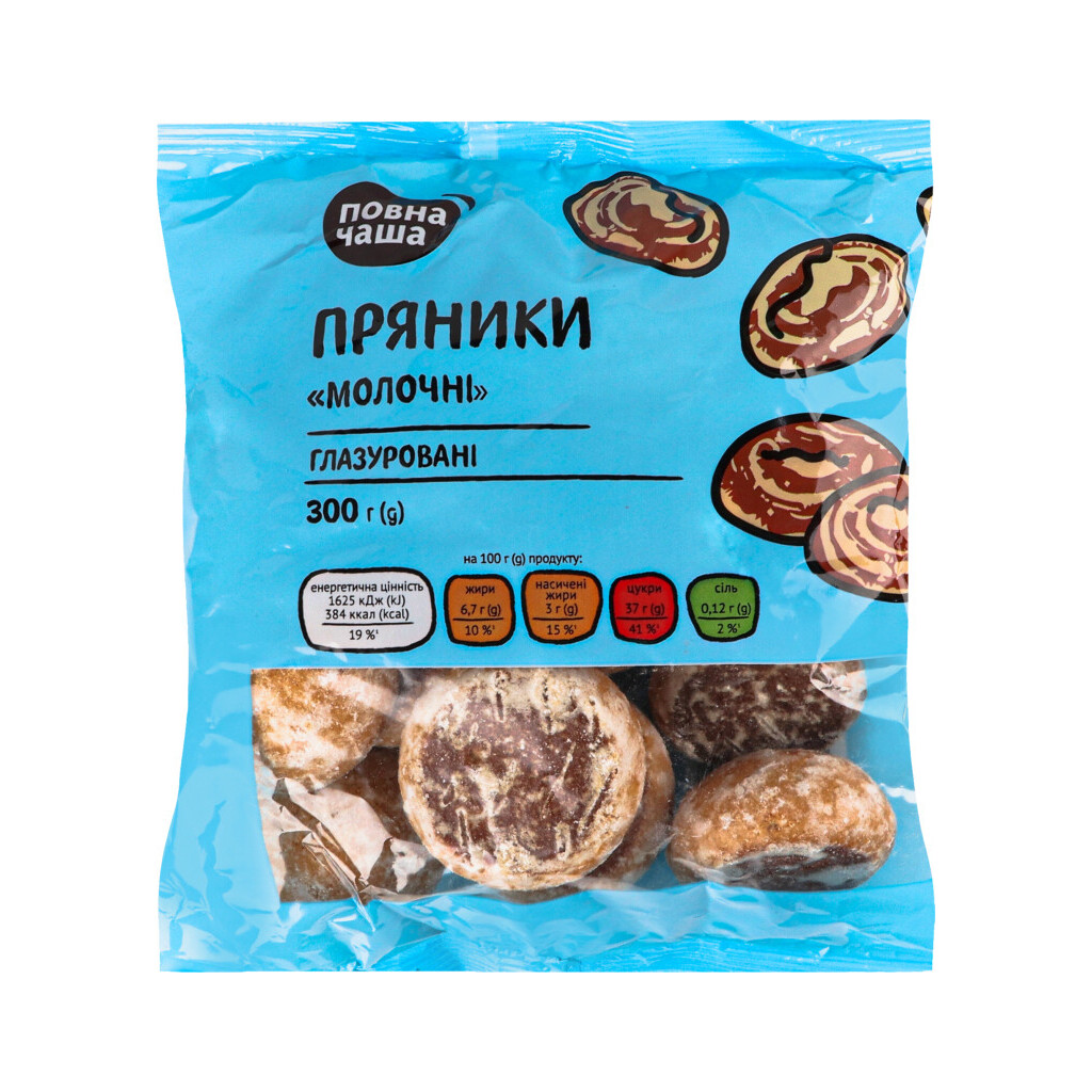 Пряники Повна Чаша молочные глазированные, 300г (4823096418742)