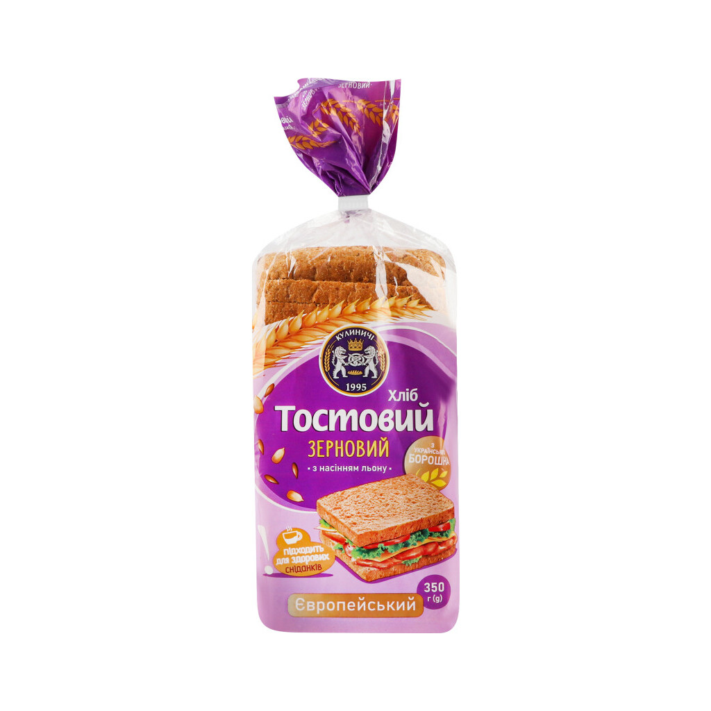 Хлеб Кулиничи Европейский тостовый зерновой, 350г (4820174301804)