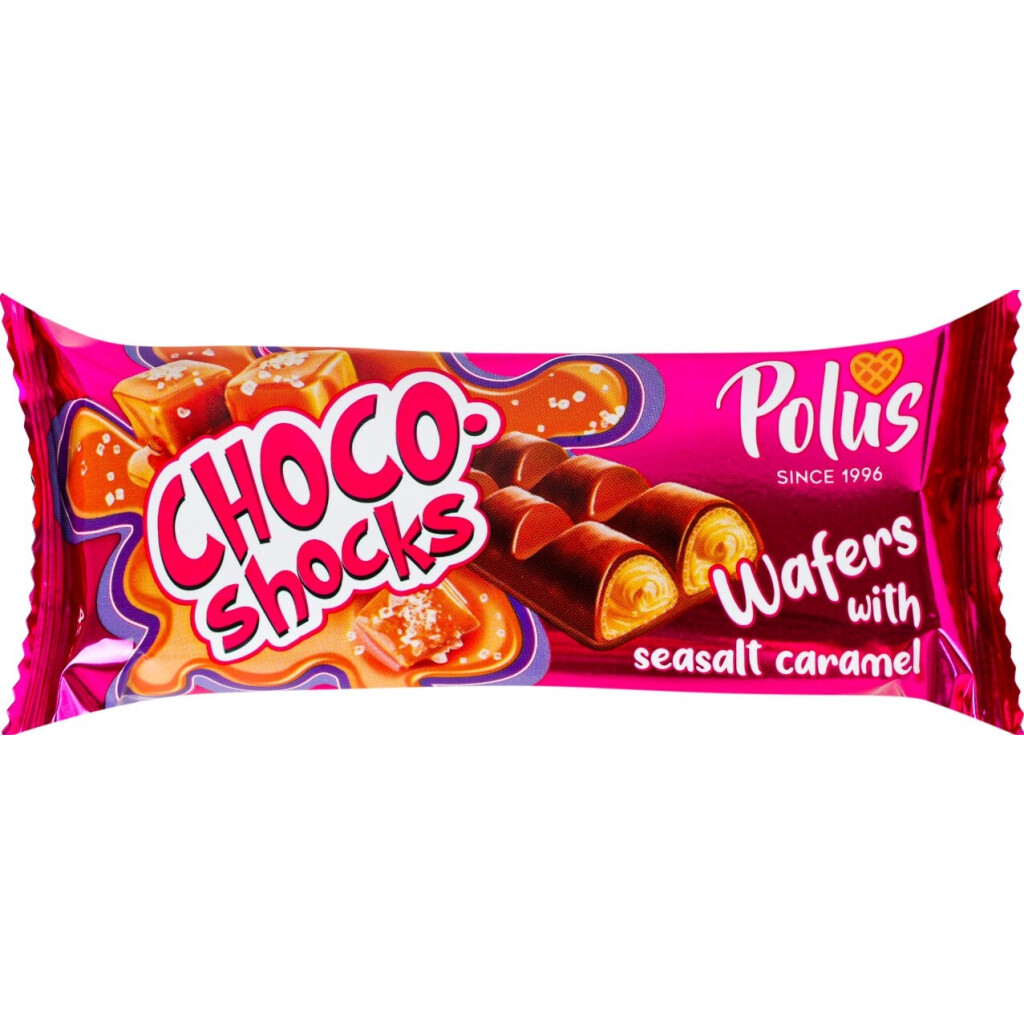 Вафли Polus Choco-shocks с соленой карамелью, 45г (4820204211134)