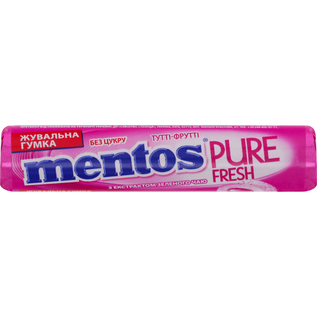 Резинка жевательная Mentos Pure fresh тутти-фрутти, 15,75г (8935001725404)
