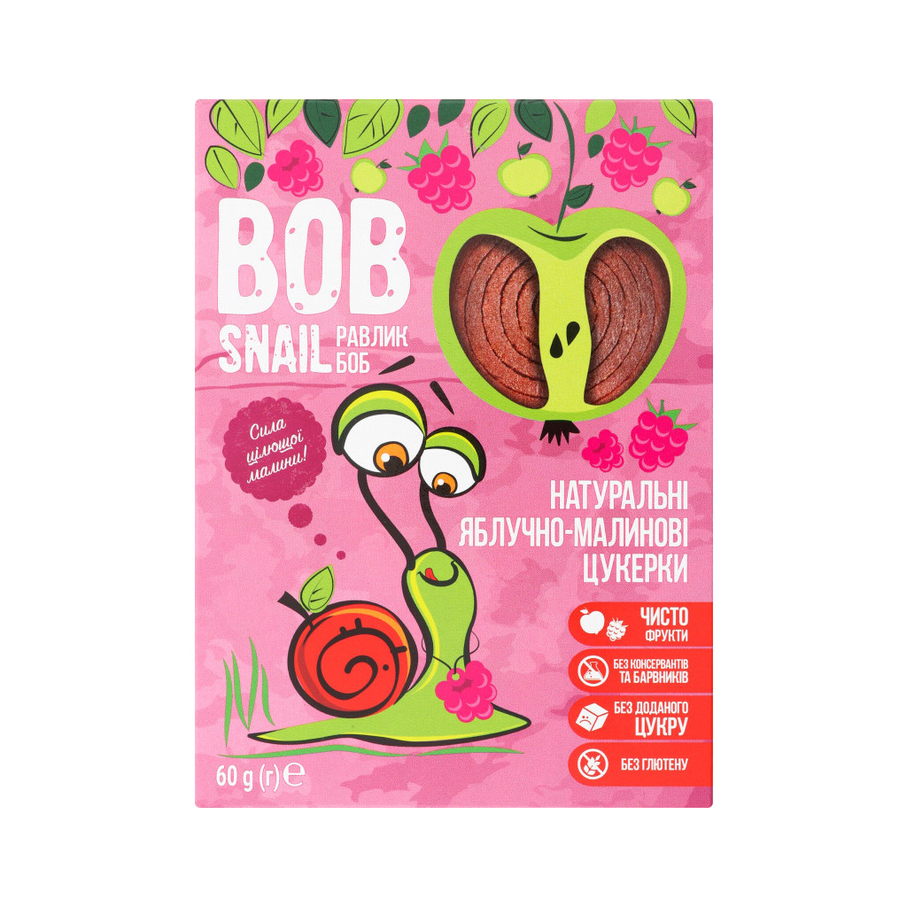 Конфеты Bob Snail натуральные яблочно-малиновые, 60г (4820162520453)