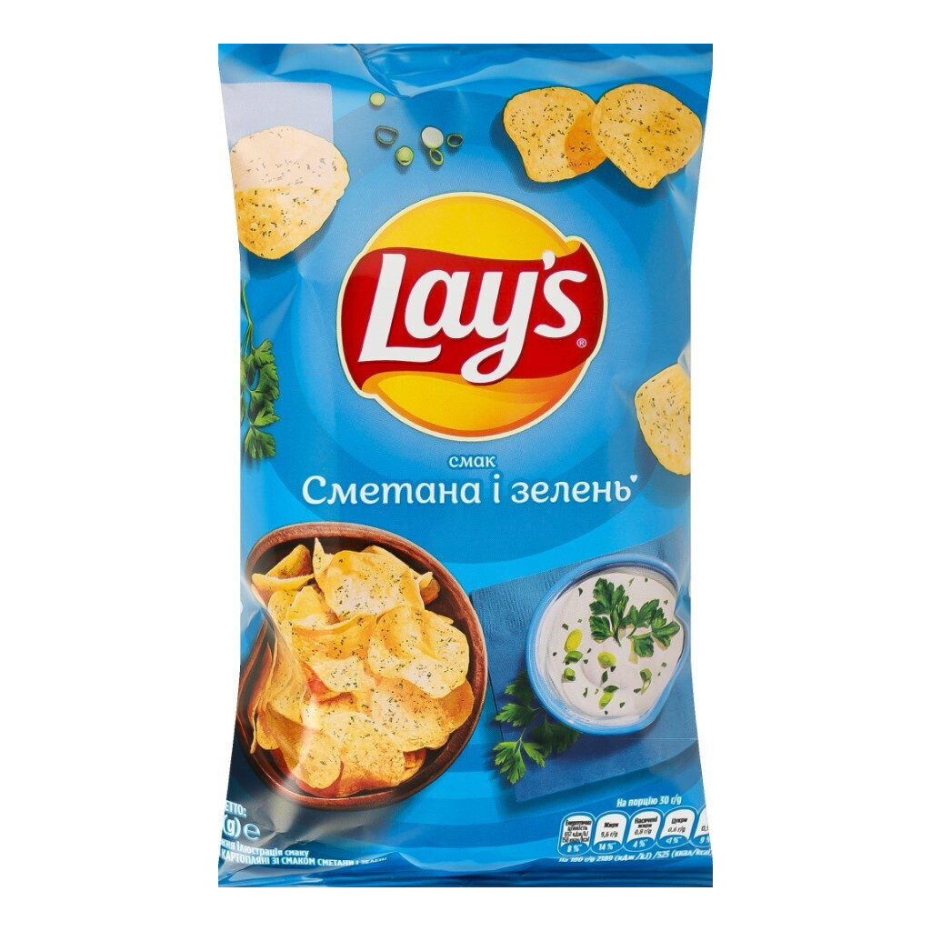 Чипсы Lay's картофельные со вкусом сметаны и зелени, 60г (4823063125239)
