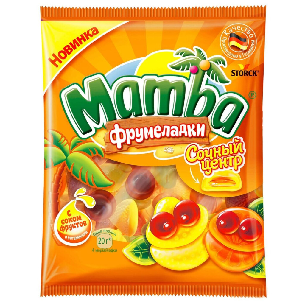 Мармелад жевательный Mamba Фрумеладки Сочный центр, 70г (4014400922929)