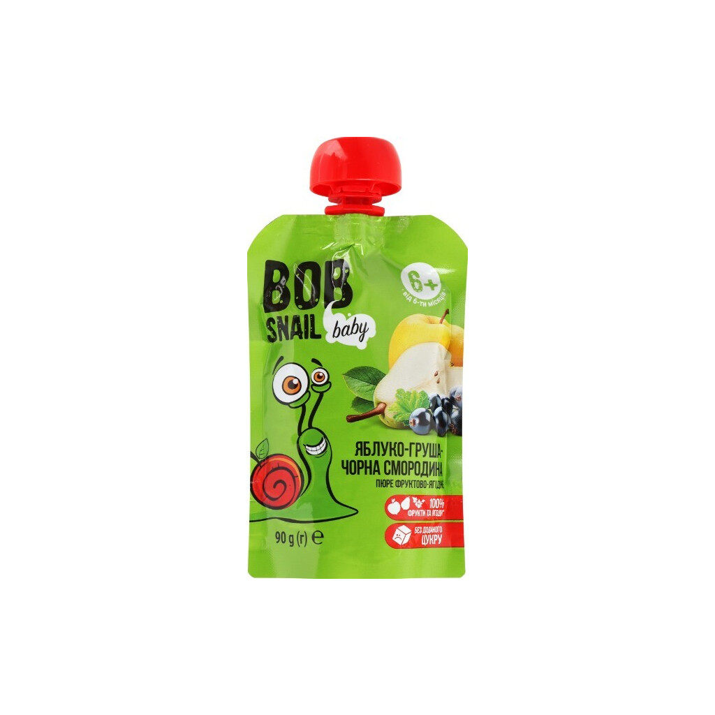 Пюре Bob Snail Baby яблуко-груша-чорна смородина, 90г (4820219343820)