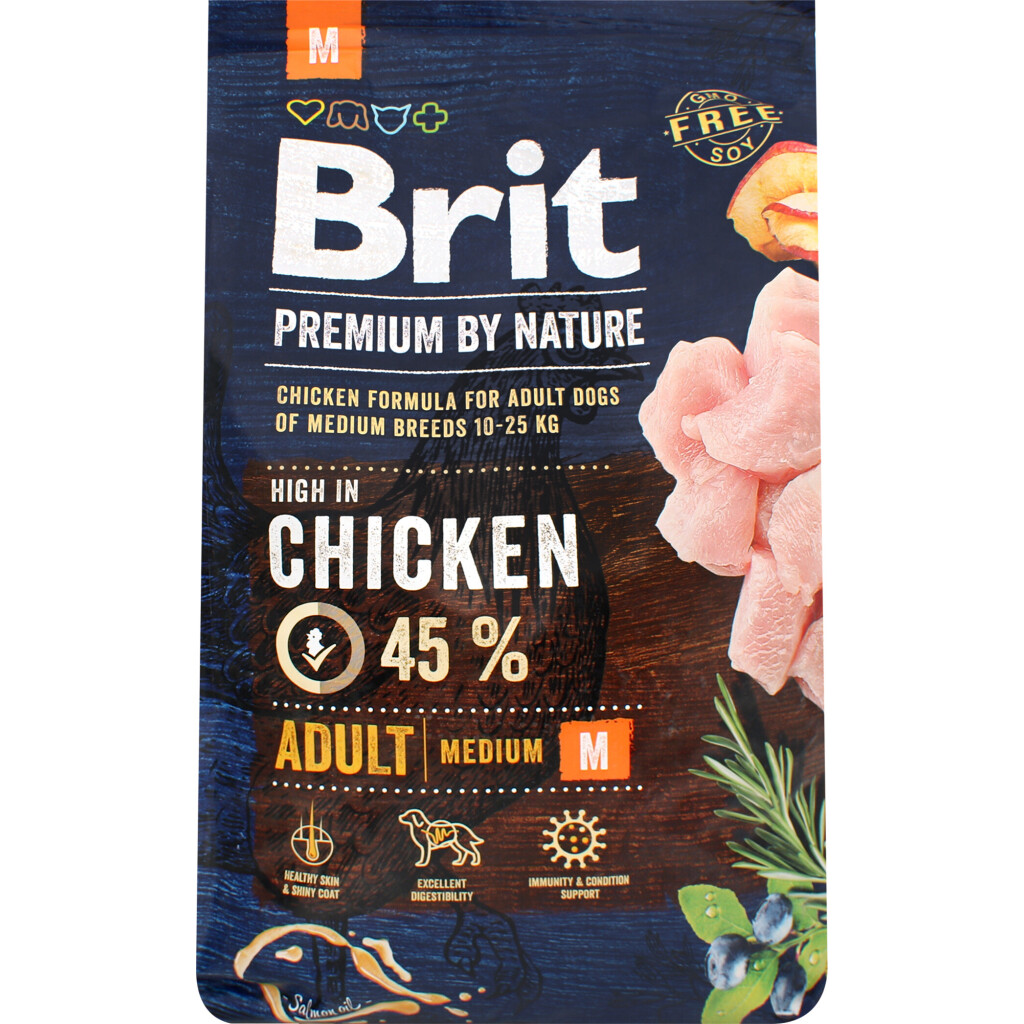 Корм для собак Brit Премиум Эдалт M курица сухой, 3кг (8595602526352)