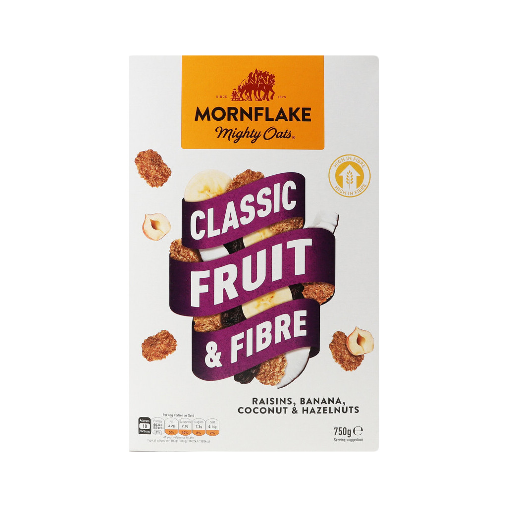 Хлопья пшеничные Mornflake сухофрукты-орехи, 750г (5010026515681)