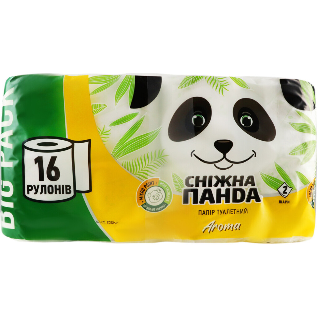 Папір туалетний Сніжна панда Aroma 2-шаровий, 16шт (4820183971289)