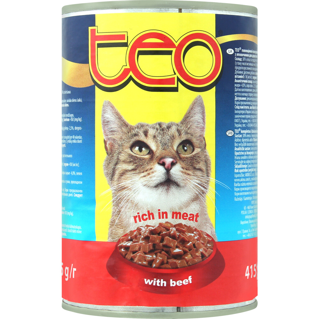Корм для котов Teo с говядиной в соусе, 415г (5906731504136)