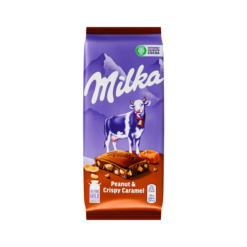 Шоколад Milka з арахісом та хрусткими кульками, 90г (7622210968050)