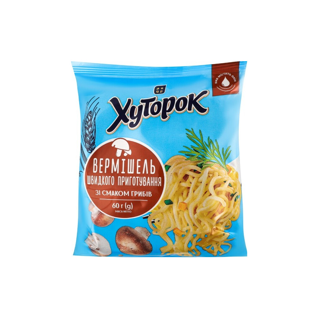 Вермишель Хуторок со вкусом грибов, 60г (4823124600699)