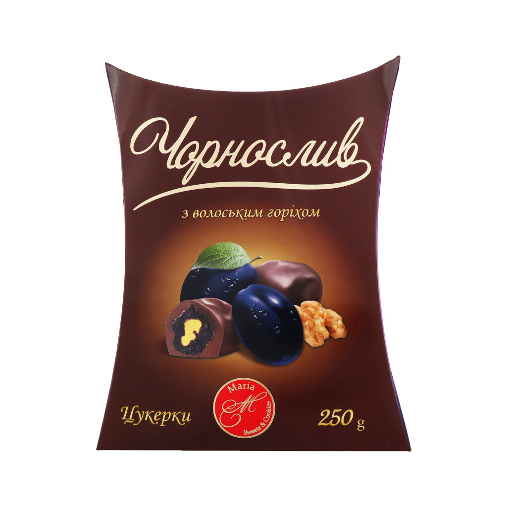 Цукерки Марія Чорнослив з волоським горіхом в шоколаді, 250г (4820141650355)