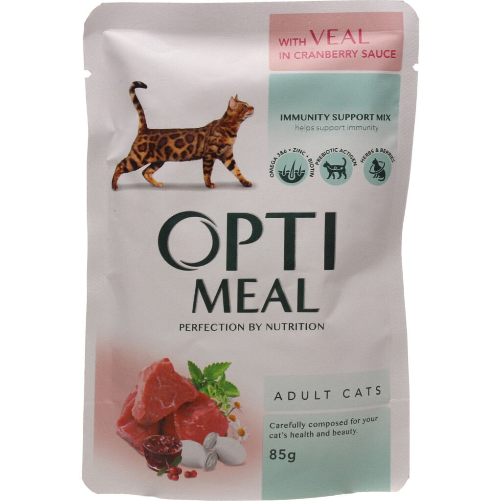 Корм для котов Optimeal телятина в клюквенном соусе, 85г (4820083905438)