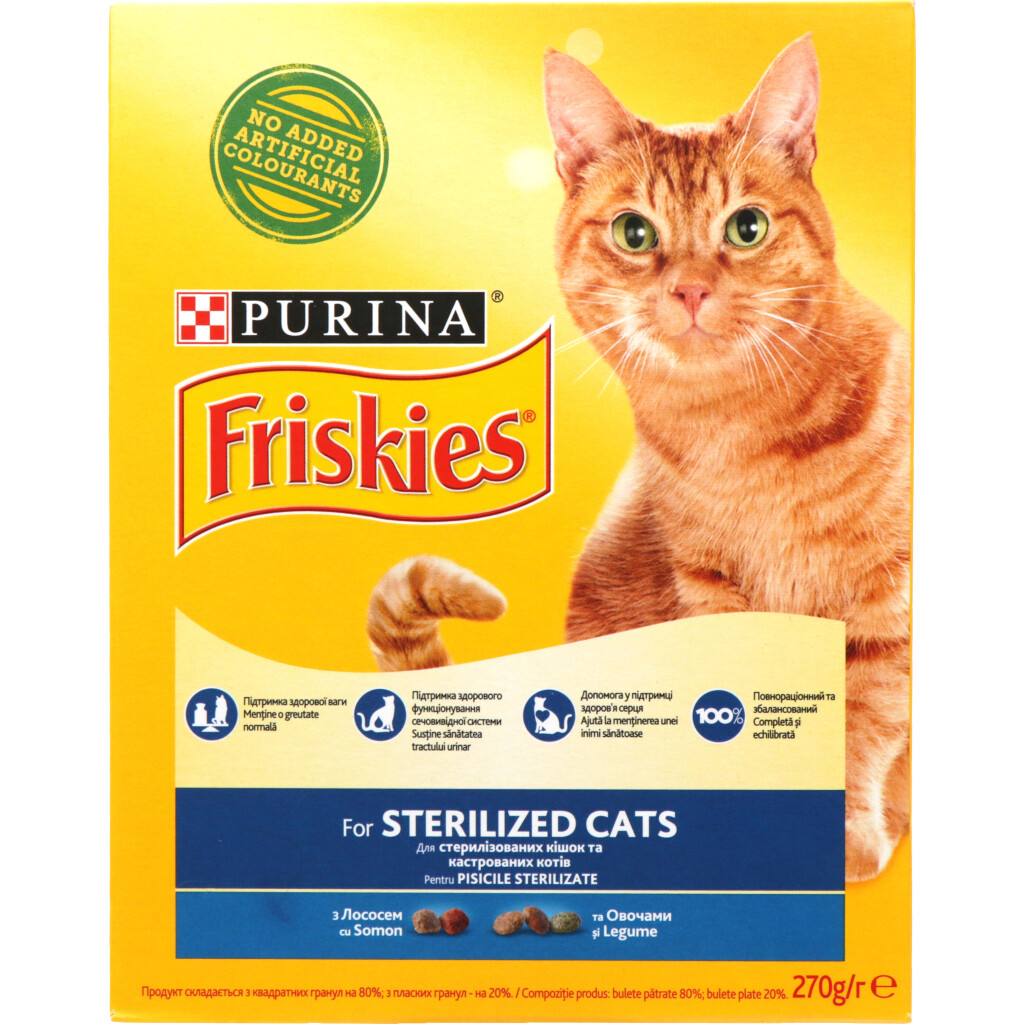 Корм для котов Friskies Sterilised с лососем сухой, 270г (7613035352346)