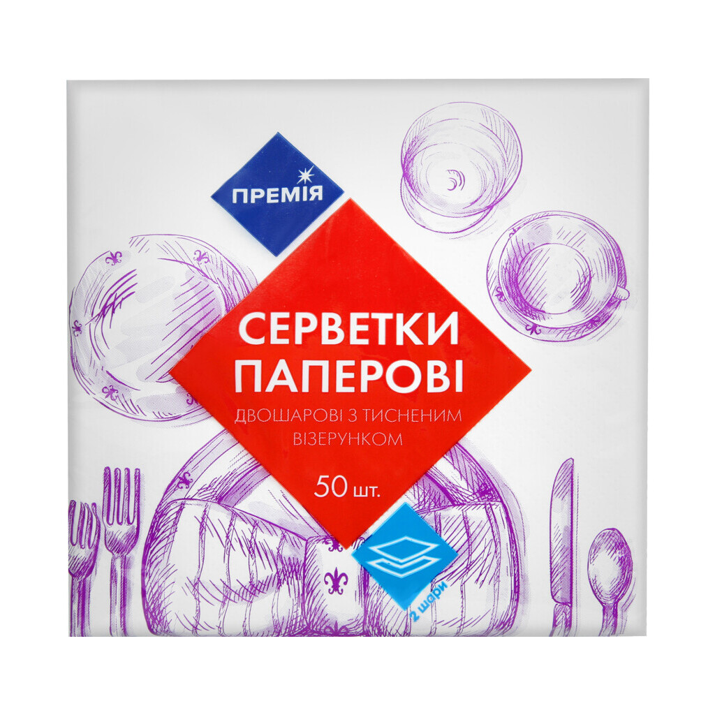 Салфетки столовые Премія белые, 50шт/уп (4823096406442)